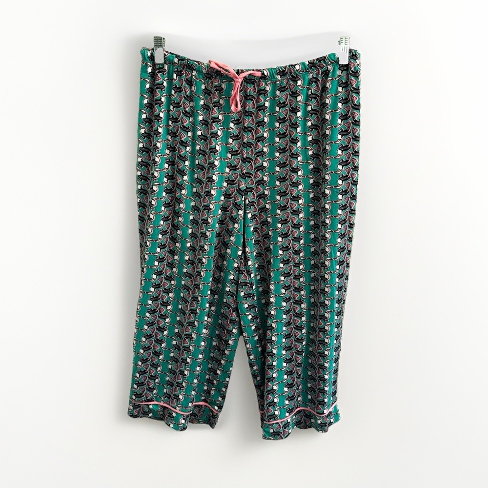 Room Service Women's L Capri Pajama Pants Bird Animal Print Knit Drawstring